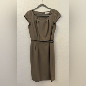 Calvin Klein Green Pleated Sheath Dress for Work